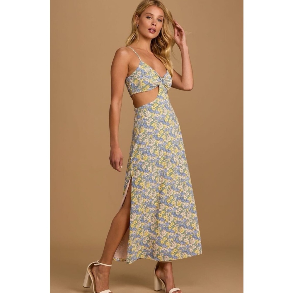 Lulus Floral Spaghetti Strap Side Cutout Side Slit Midi Dress Size S